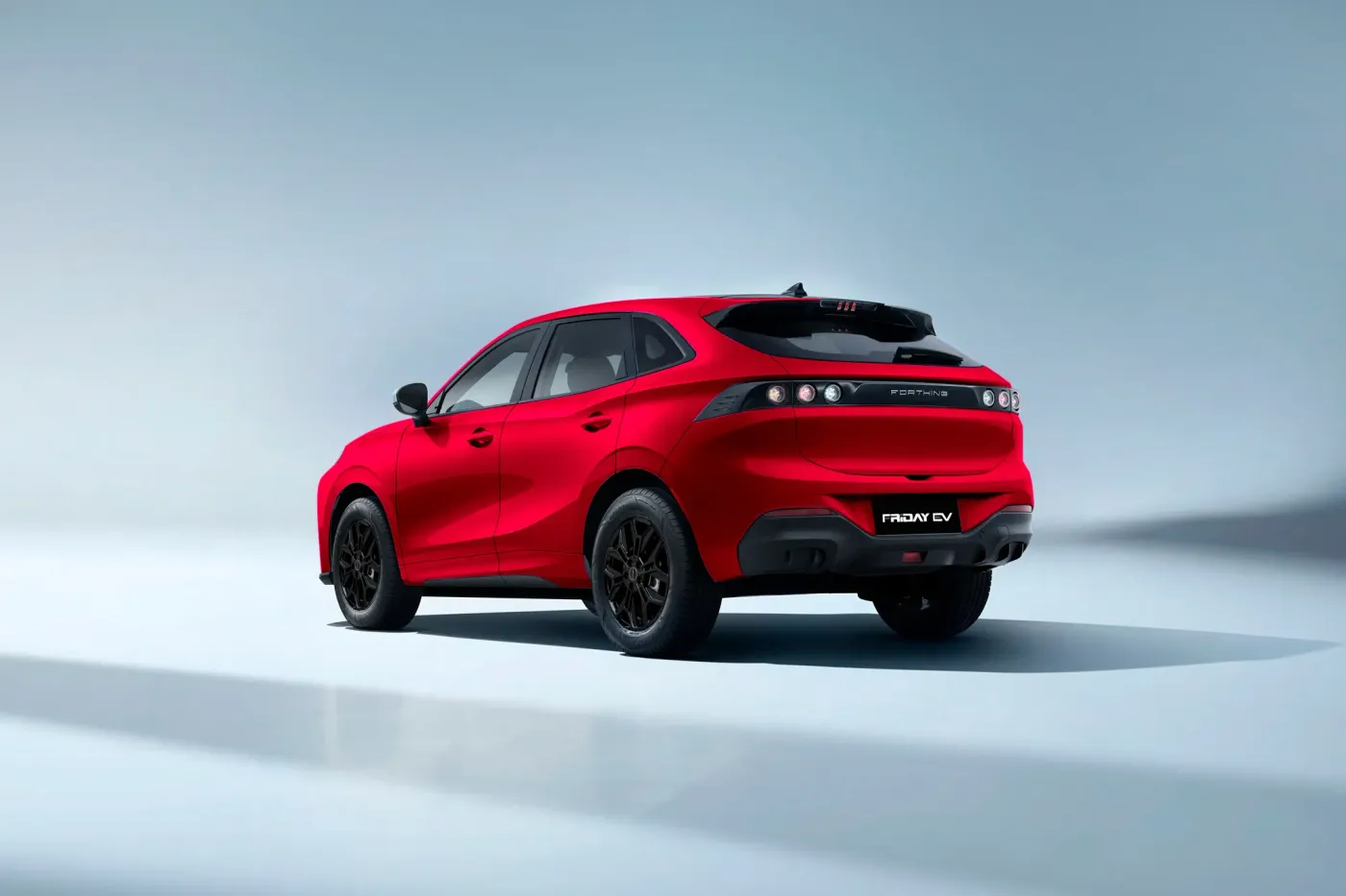 Vista posterior del Dongfeng Friday EV rojo